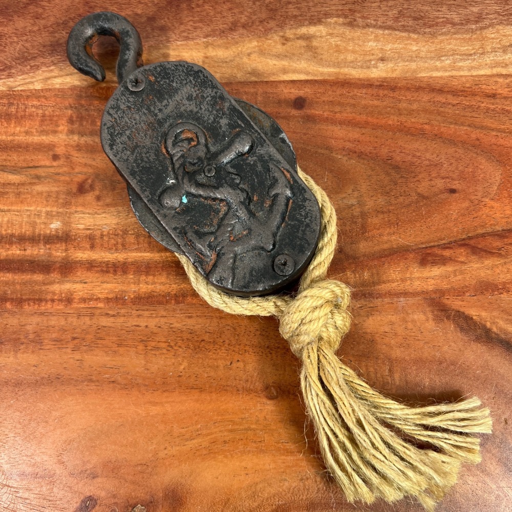 Vintage Style Cast Iron Anchor Pulley Block Nautical Maritime Decor with Rope